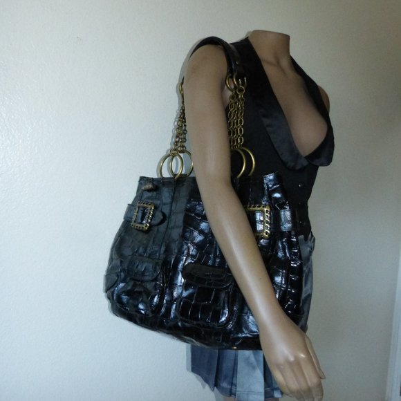 BABEE D LARGE EMBOSSED LEATHER BAG. EUC - Picture 6 of 16